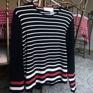 Navy Blue White and Coral Striped Sweater